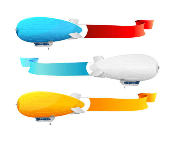 Retro dirigible and flags background.