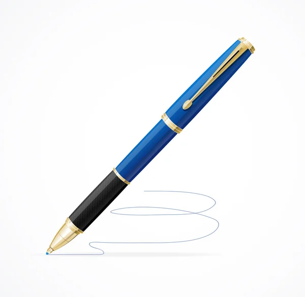 Голубая металлическая шариковая ручка изолирована на белом — стоковый вектор