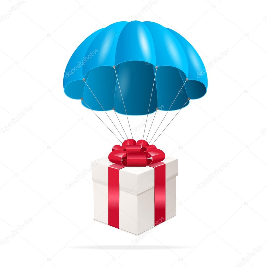 Blue Parachute with a gift box