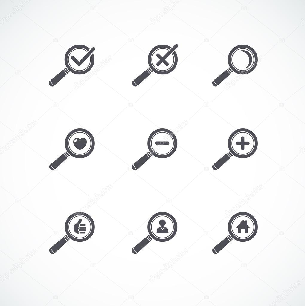 Flat style Magnifier icon set