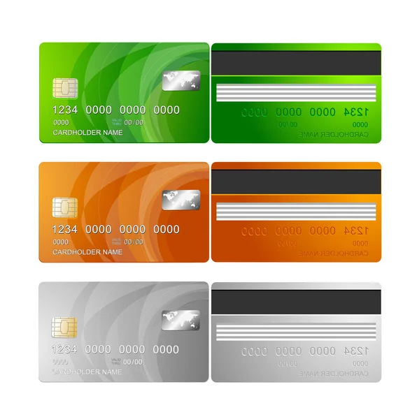 Vektor-Kreditkarten (orange, grün, silber) — Stockvektor