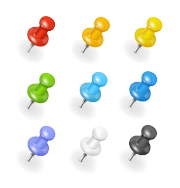 Vector set of rainbow pushpins, white background clipart