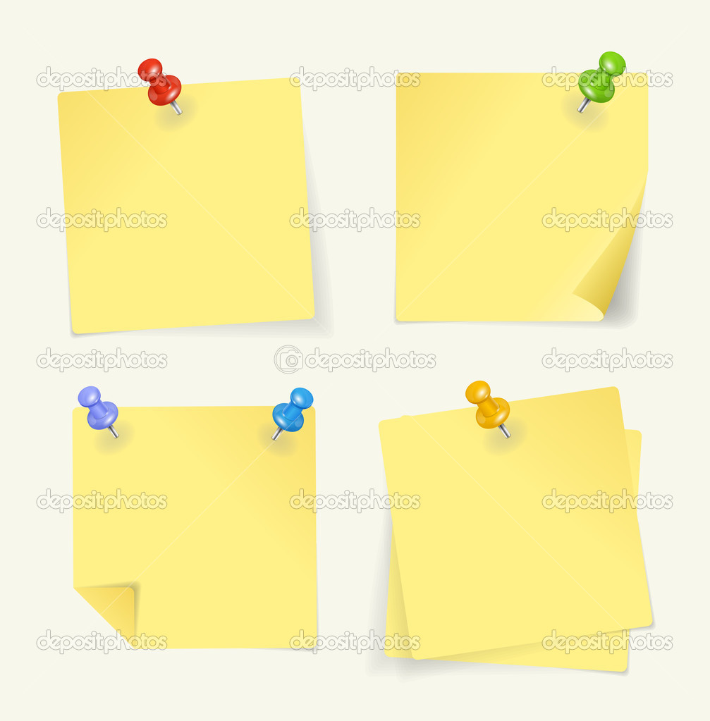 Vector set of yellow sticky Notes with pin