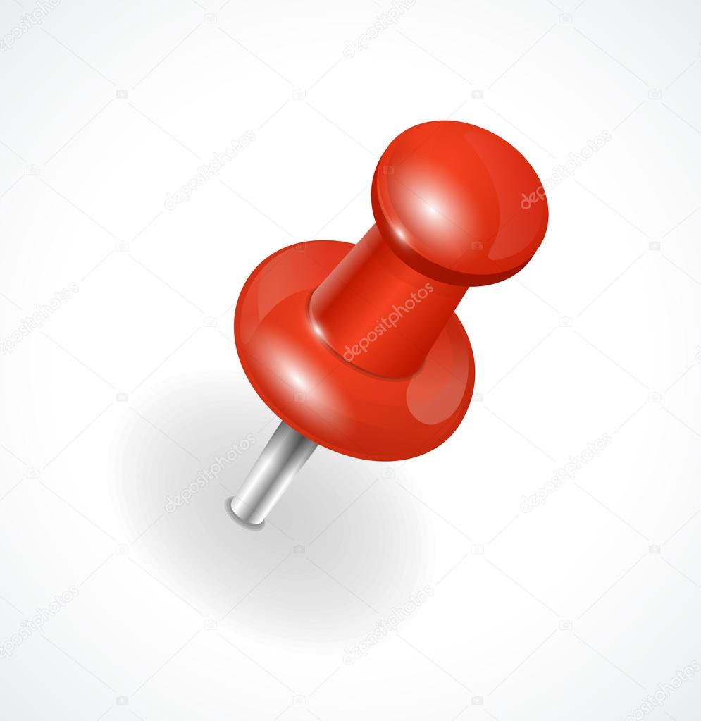Vector red pushpin on white background