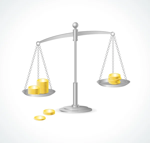 Vector silver justice scales and money — Stock Vector