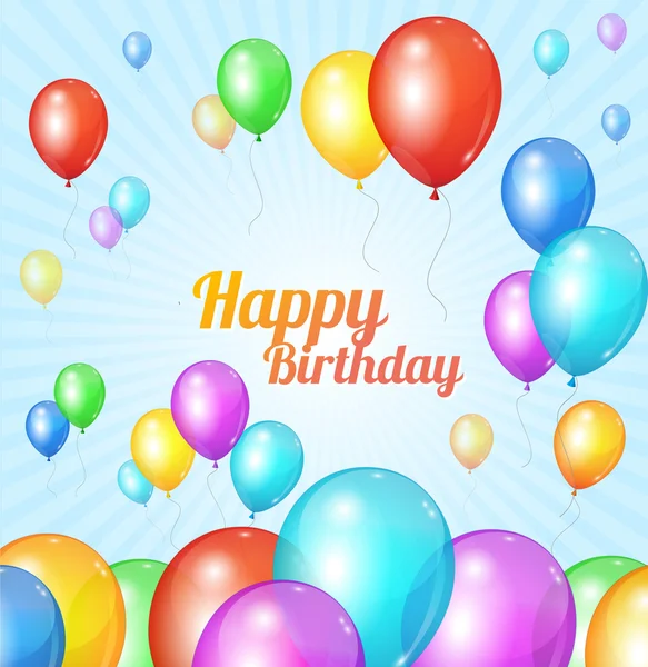 Χρώμα χαρούμενα γενέθλια κάρτα. μπαλόνια μύγα — Διανυσματικό Αρχείο