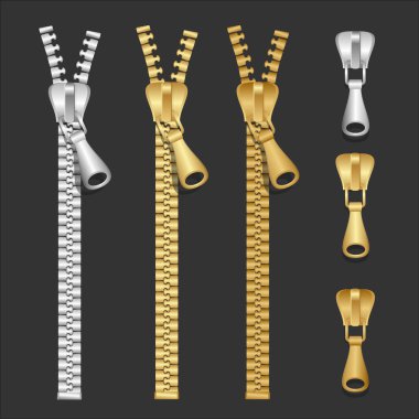 Vector realistic zippers type set clipart