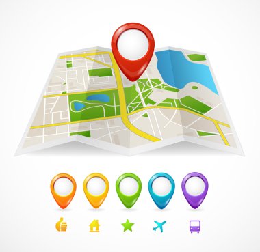 GPS simgeleriyle vektör şehir haritası