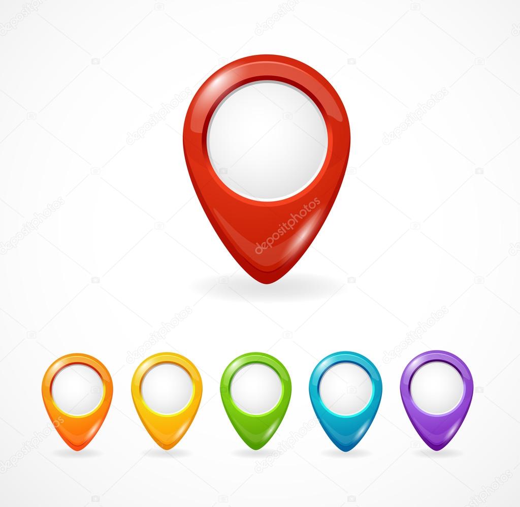 Vector glossy map pointer set. Icon pin.