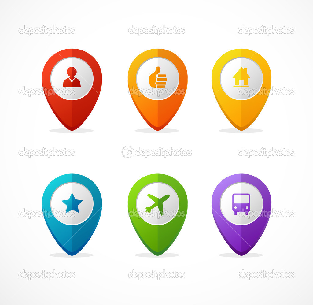 Vector flat map pointer set. Icon pin.