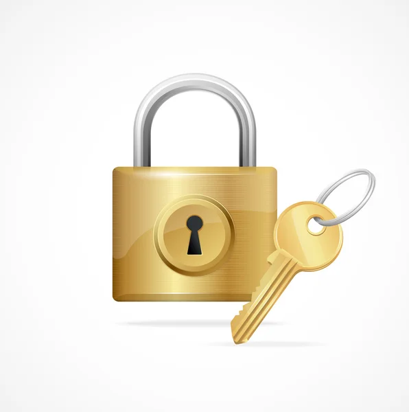 Vector locked padlock gold and key — Stock Vector