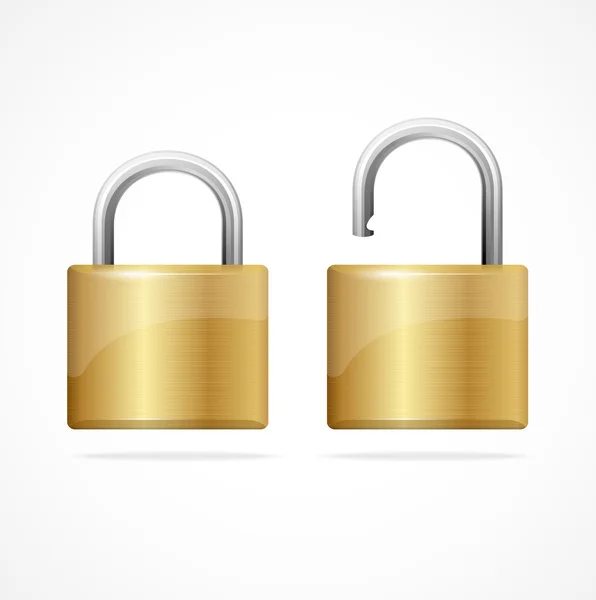 Vector locked and unlocked padlock gold — Stock Vector