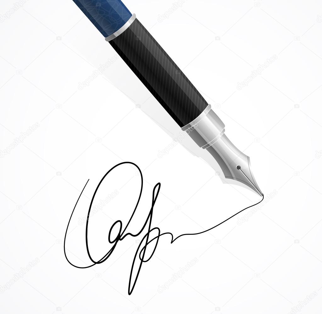 Vector Close up of a fountain pens and signature