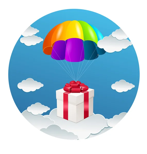 Vector Parachute with a gift box — Stock Vector