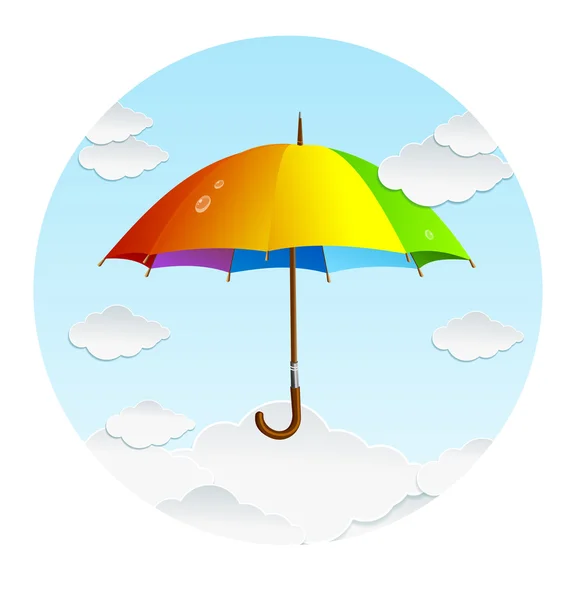 Parapluie arc-en-ciel vectoriel et nuages — Image vectorielle