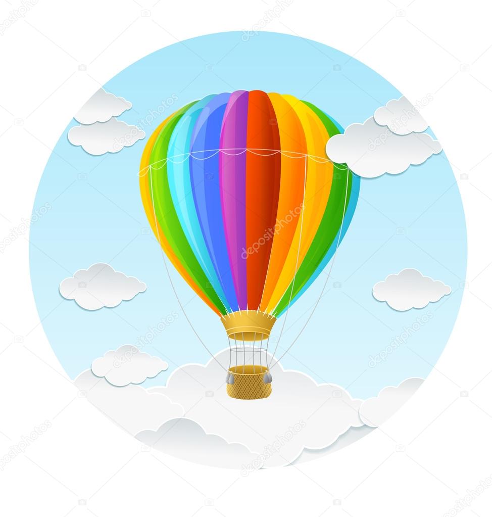 Vector rainbow air ballon and clouds