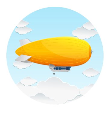 Vector yellow dirigible balloon and clouds clipart