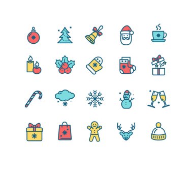 Noel İşareti Rengi İnce Çizgi Simgesi Ayarlandı. Vektör