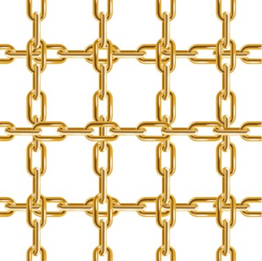 Gerçekçi Detaylı 3D Altın Zincirli Kusursuz Kalıp Arkaplanı. Vektör