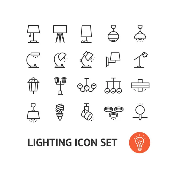 Lamp Lighting Sign Black Thin Line Icon Set. Vektor — Stockvektor