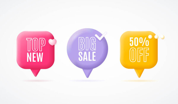 3d Different Sale Label Set Cartoon Style. Vector