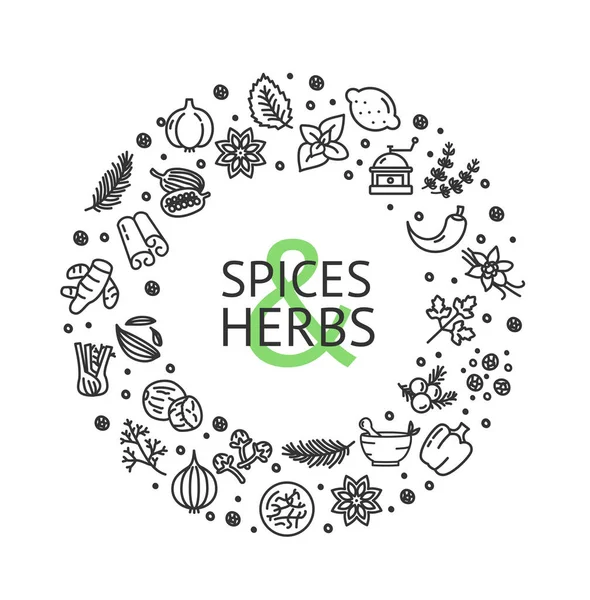 Spices Round Design Template Contour Lines Icon Frame Konzept. Vektor — Stockvektor