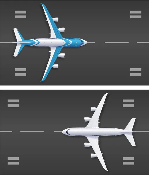 Realistica dettagliata 3d aereo volare sulla pista di atterraggio. Vettore — Vettoriale Stock