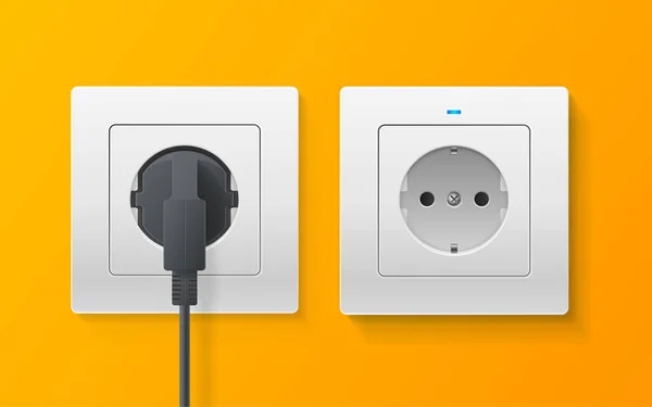 Realistic Detailed 3d Socket and Plugs inserted in Electrical Outlet Set. Vector — Stock Vector