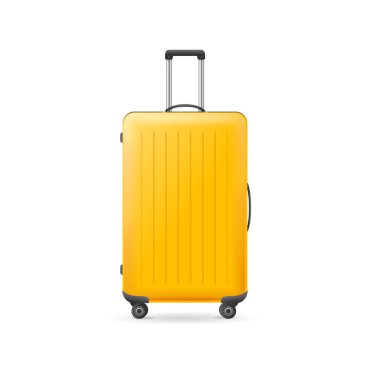 Gerçekçi Detaylı Üç boyutlu Sarı Seyahat Bavulu. Vektör