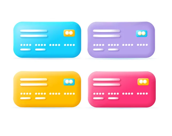 3d carte di credito diverse icone Set Plasticine Cartoon Style. Vettore — Vettoriale Stock