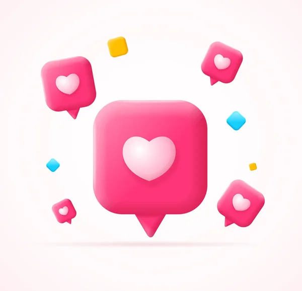 3d Falling Like Notification with Heart Shape Social Media Concept Cartoon Style. Vector — 스톡 벡터