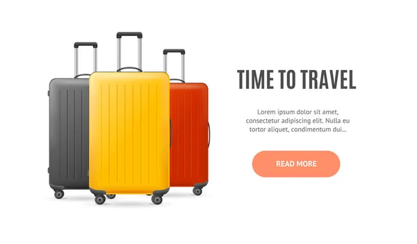 Realistic Detailed 3d Suitcase and Time to Travel Ads Banner Concept Poster Card. Vector — Stock Vector