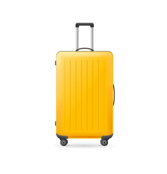 Realistico Dettagliato 3d Giallo valigia da viaggio. Vettore — Vettoriale Stock
