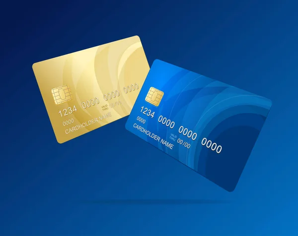 Realistische detaillierte 3D Falling Different Credit Debit Card Mockup Set. Vektor — Stockvektor