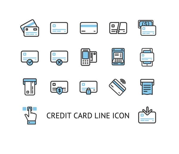 Tarjeta de débito de crédito Signo Color Thin Line Icon Set. Vector — Vector de stock