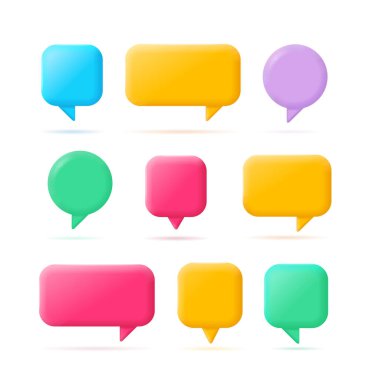 3d Different Speech Bubble Empty Template Mockup Set Cartoon Style Symbol of Dialog. Vector illustration of Notification