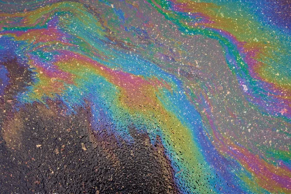 Marbling Abstract Background Motor Oil Gas Petrol Spilled Asphalt — Stock Photo, Image