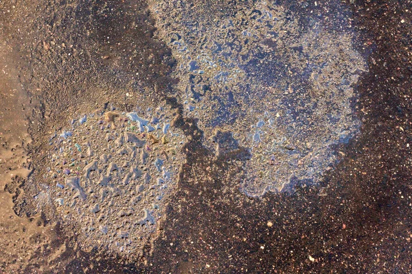 Colorful Gas Stain Wet Asphalt Oil Stain Caused Leak Car — Foto Stock