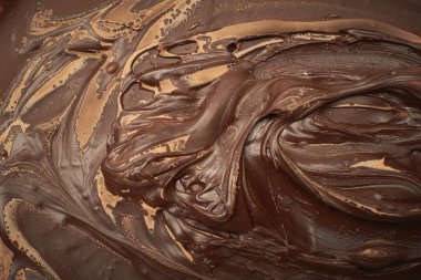 Erimiş çikolata arkaplanının dokusu. Çikolata arkaplanı