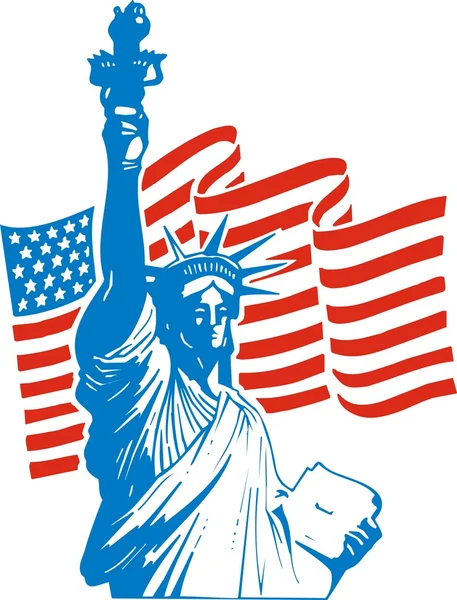 Statue de la liberté et drapeau des Etats-Unis — Image vectorielle