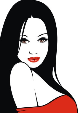 kolay kadın yüzü kırmızı dudaklar ve siyah saç