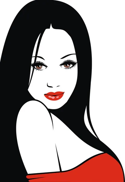 Easy woman face with red lips and black hair — Stock Vector