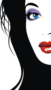 easy face of girl with red lips clipart