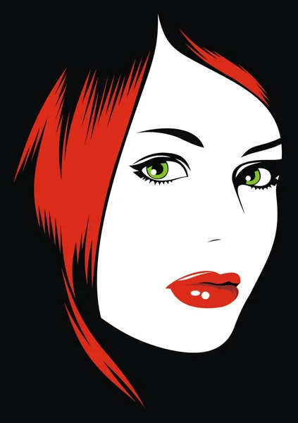 Lätt ansikte flicka med röda läppar — Stock vektor