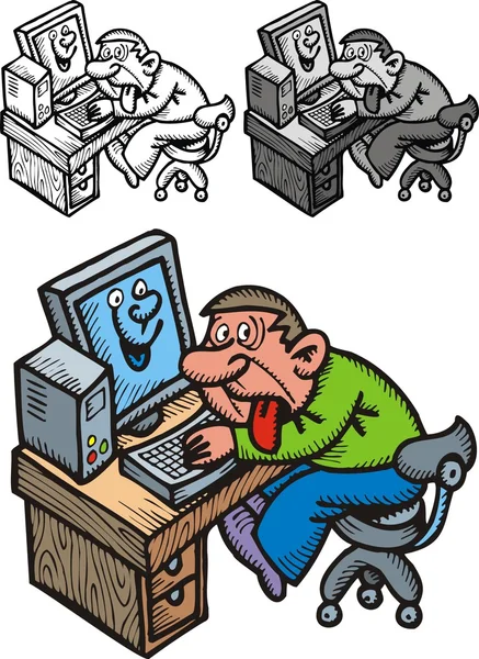 Man and computer problem — Stock Vector