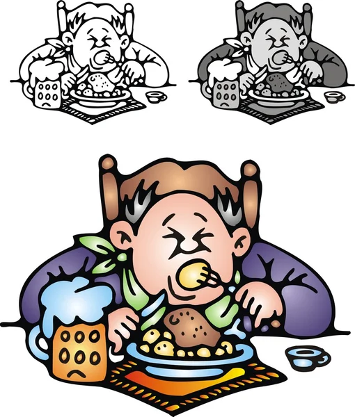 Жирний чоловік їсть вечерю — стоковий вектор