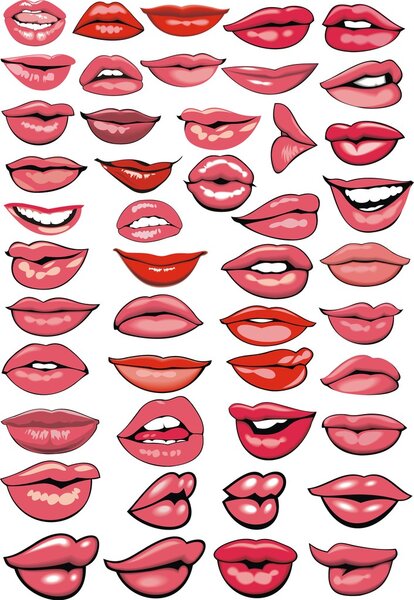 different red lips isolated on the white background