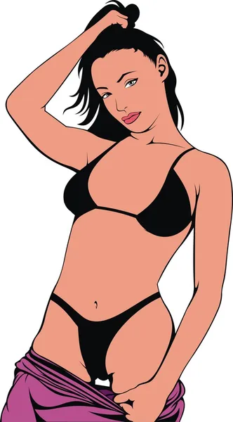 Bonita chica bikini de la playa — Vector de stock