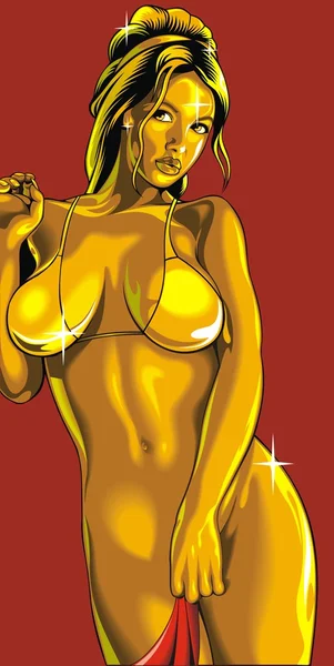 Chica sexy en bikini en color oro — Vector de stock