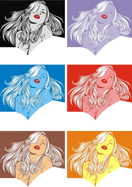 Fashion girls face and hair in different colors as — Stock Vector